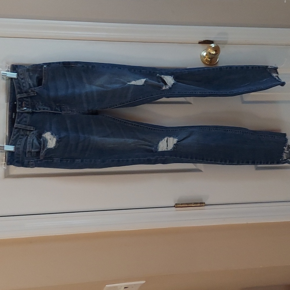 HARPER DESTROYED & FRAYED JEANS SIZE 26 MED DK BLUE EUC!
